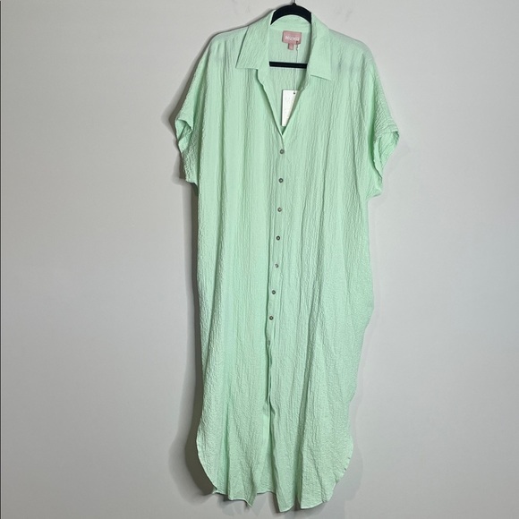Show Me Your MuMu | Green Crinkle Buoy Button Down Maxi Dress Size Large NWT - Picture 2 of 9